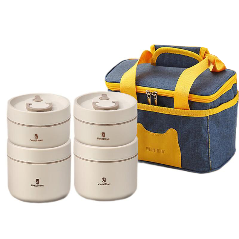 沃德百惠 手提饭盒 不锈钢分格 G20547-YC2 饭盒400ml*2, 饭盒600ml*2, 保温袋*1 (单位:套)