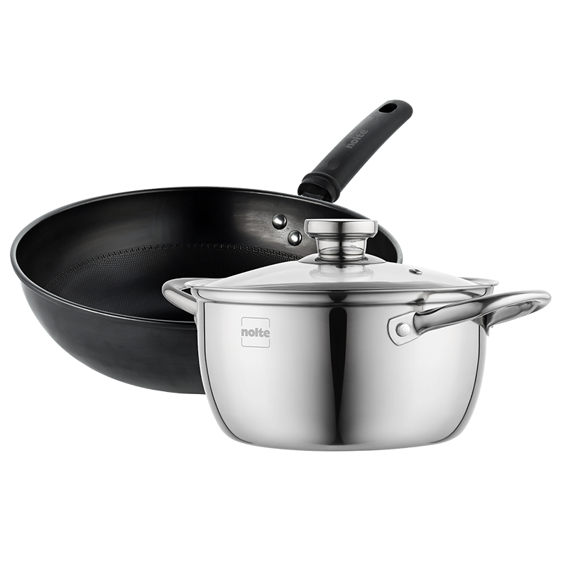 赫曼德 锦华锅具 二件套 HMD-9521 32cm炒锅+20cm汤锅 (单位:套) 黑色+不锈钢色