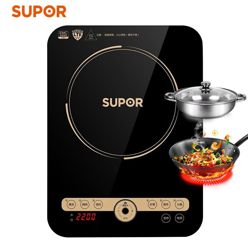 苏泊尔（SUPOR） 电磁炉 大功率智能触控 C22-IH91 2200W (单位:套)  配双锅 26CM不锈钢汤锅+32CM炒锅 金色