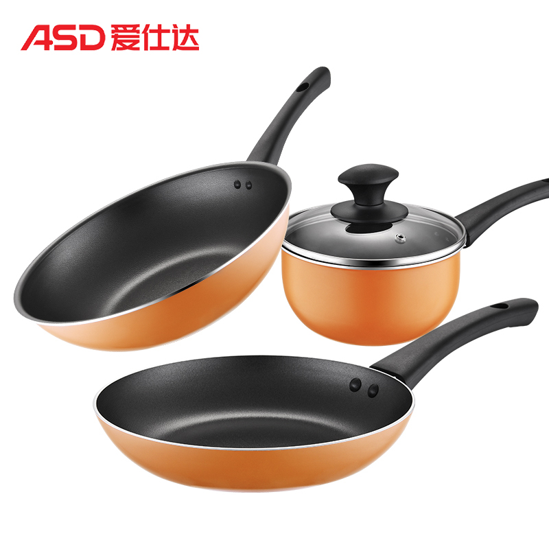 爱仕达（ASD） 厨魅不粘三件套 PL03G6TG 炒锅30cm*1、煎锅20cm*1、奶锅16cm*1 (单位:套)